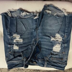 American Eagle Outfitters Blue Jean Shorts with Distressing and Fraying